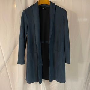 Joan Vass blue knee length duster with pockets.